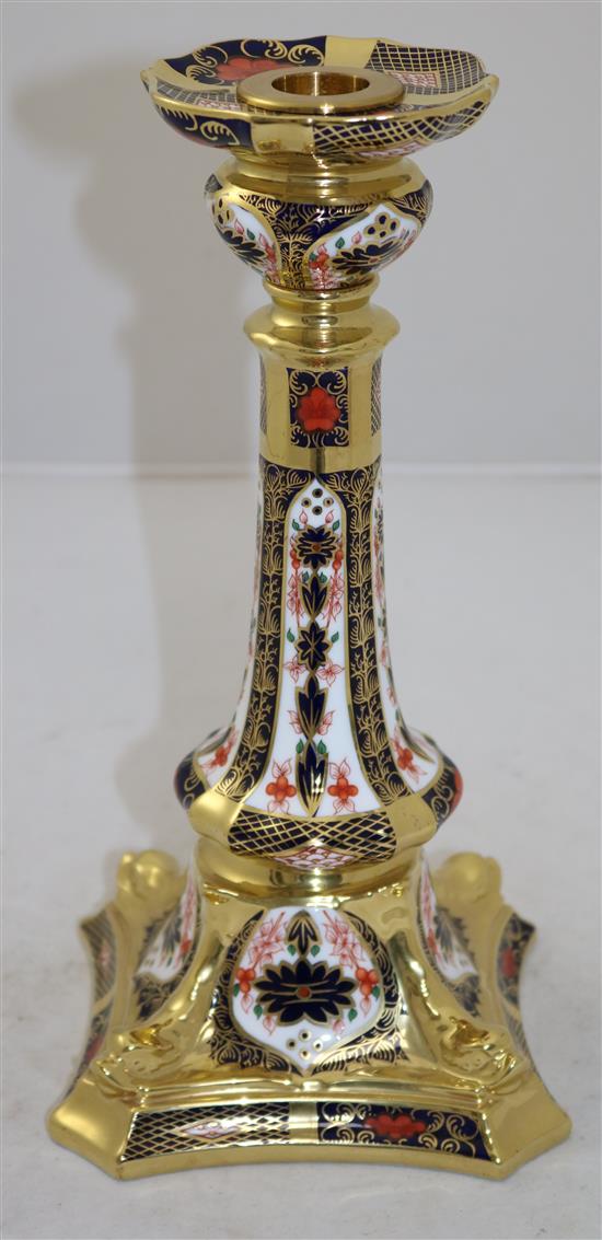 A Royal Crown Derby Imari pattern 1128 candlestick, date code XLIX, 27cm